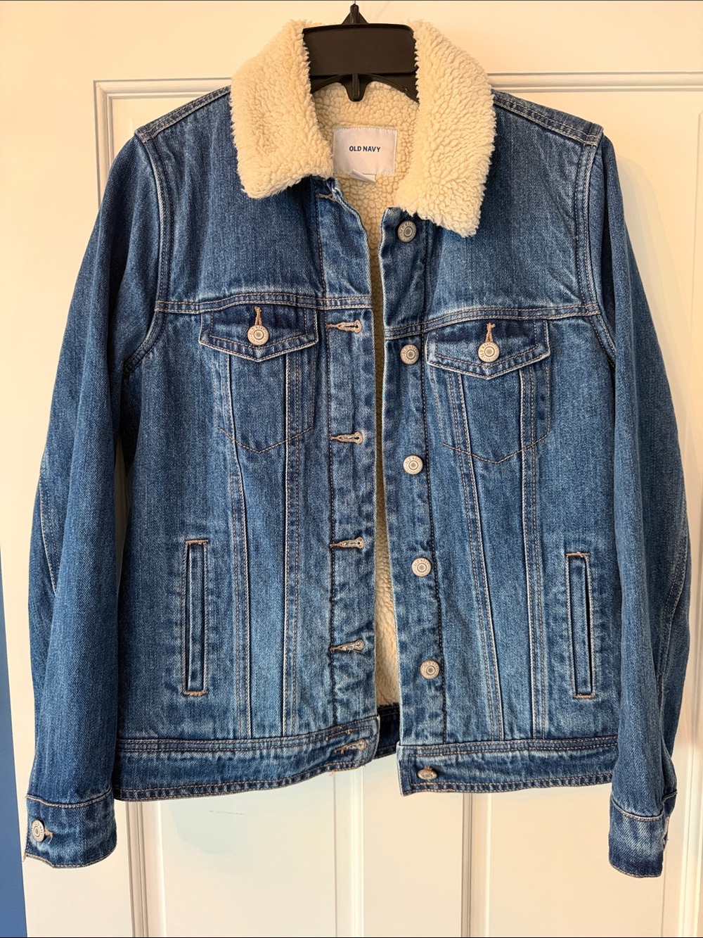 Old Navy Blue Denim Jacket with Cream Sherpa Collar